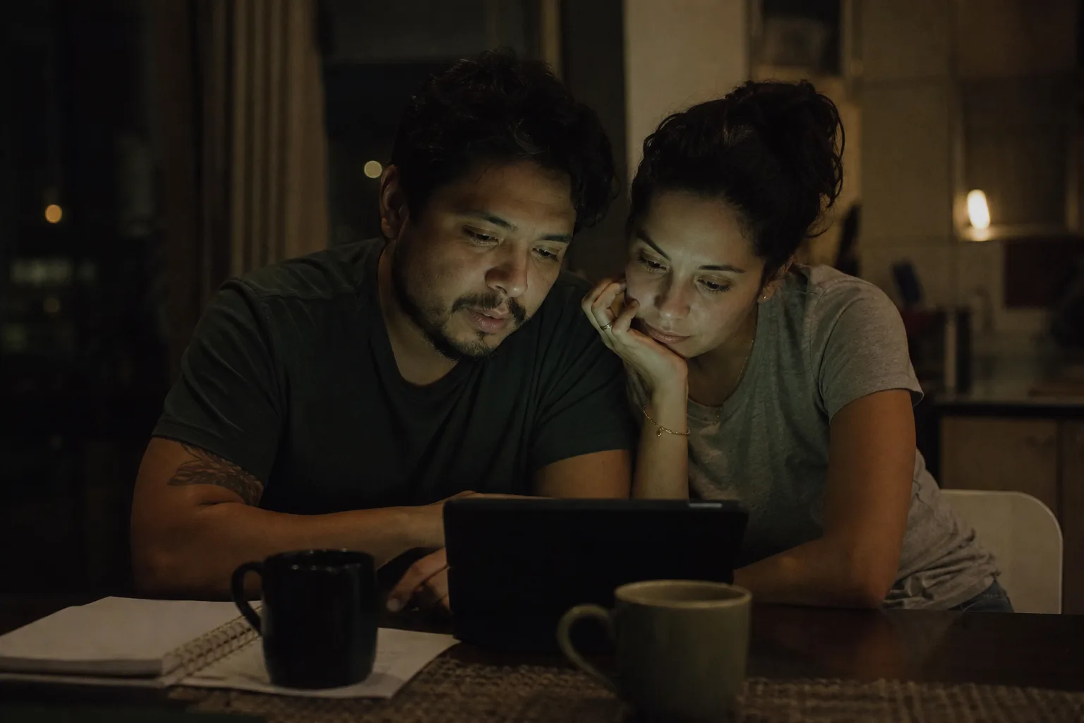 A couple reviewing money together